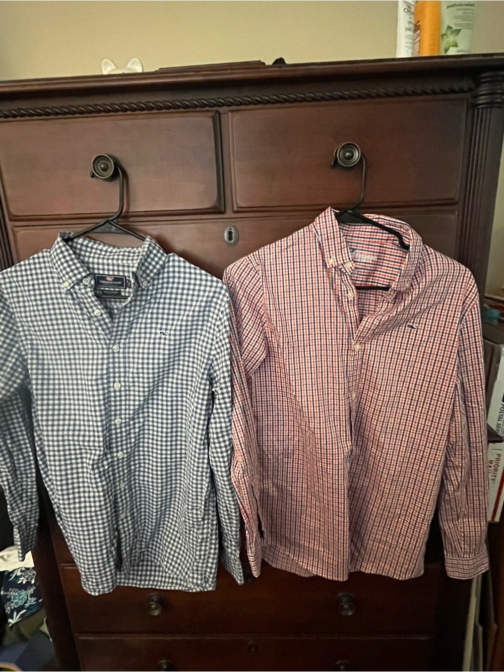 Vineyard Vines Men's Blue and Red Gingham Button-Down Shirts